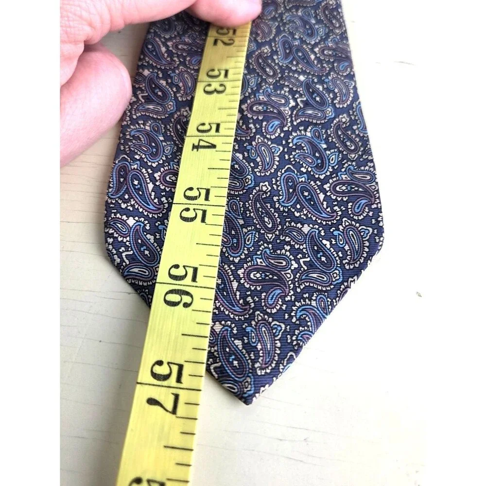Christian Dior Silk Tie Blue Paisley Pattern Paris New York Designer Necktie